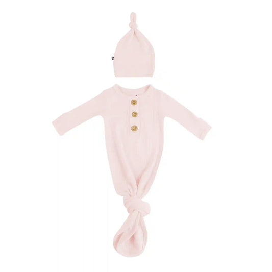 Ribbed Knotted Day Gown with Hat Set in Blush