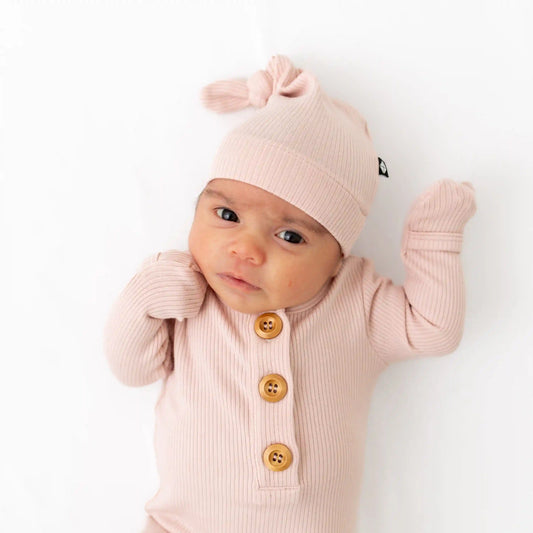 Ribbed Knotted Day Gown with Hat Set in Blush