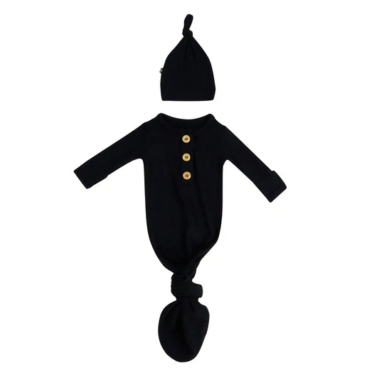Ribbed Knotted Day Gown with Hat Set in Midnight